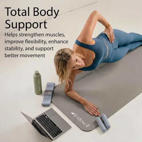 Vista 8 de Lindywell Pilates Yoga Workout Mat Non Slip 6mm, 8mm, 10mm Thick - 6ft x 26in