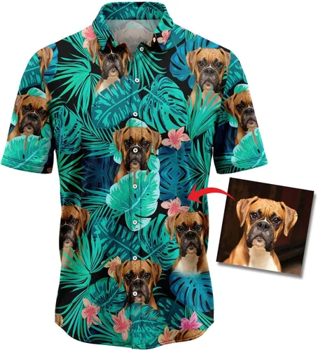 Vista 2 de Camisas hawaianas con fotos personalizadas de perros para hombres, camisas tropicales de manga corta con botones para hombre y mujer, serie 05