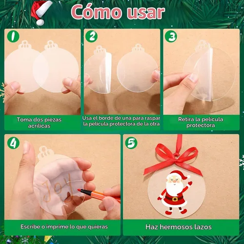 Vista 3 de Blulu 100 piezas de adornos de acrílico transparente de Navidad en blanco a granel, discos acrílicos redondos de vinilo, adornos circulares