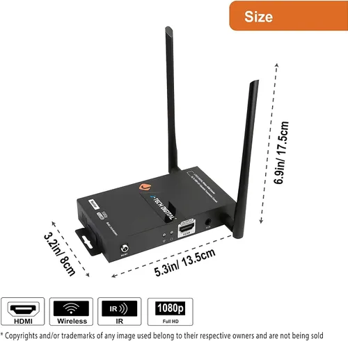 Vista 2 de J-tech Digital serie HDbitT de 1 x 2 inalámbrico HDMI se Extiende a 660 pies Antena doble admite full HD 1080P con transmisión de señal IR