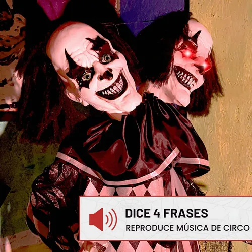 Vista 7 de Haunted Hill Farm - Payaso animatrónico de dos cabezas que habla aterrador de 5.5 pies Life-Size 5.5-Ft Talking Two-Headed Clown, Touch Lights and