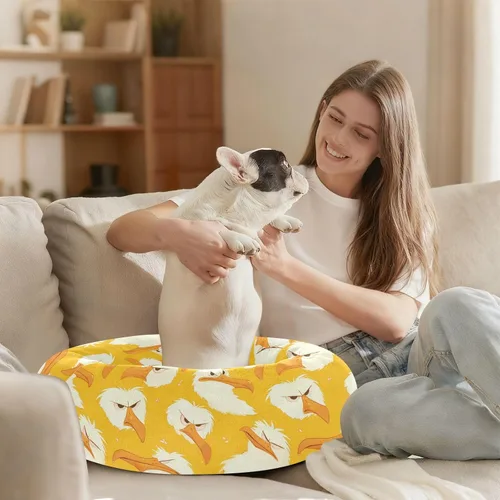 Vista 8 de Wudan Pet Cat Beds Calming Anti Anxiety Fluffy Dog Pillow Bed for Extra Small Size Pets Supplies XS Cartoon Albatross Yellow