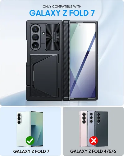 Vista 2 de Funda para Samsung Galaxy Z Fold 7 con tarjetero con bloqueo RFID, cubierta de lente deslizante integrada y protección de bisagra y protector