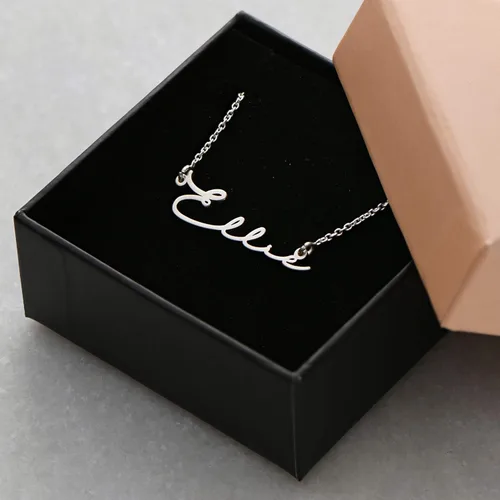 Vista 7 de MyNameNecklace - Collar con nombre de estilo escrito a mano, metal precioso, plata 925 y oro con placa de identificación personalizada, regalo