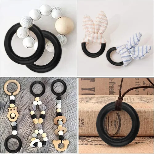 Vista 6 de BronaGrand 20 anillos negros de madera natural, anillos de madera maciza, conectores redondos de círculo liso para manualidades, proyectos
