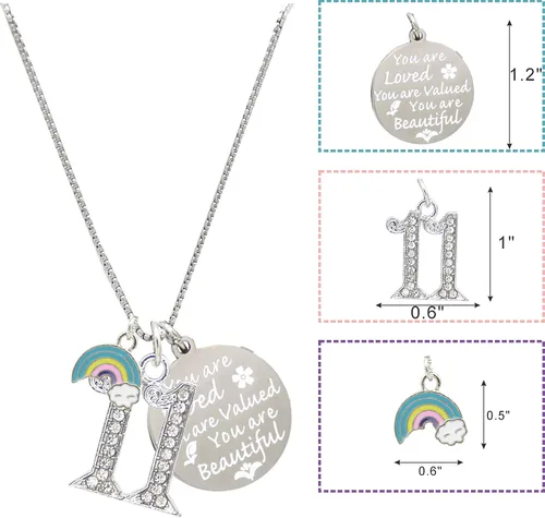Vista 3 de Regalo de cumpleaños número 11, regalo de cumpleaños número 11, collar de cumpleaños número 11, regalos para niñas de 11 años, pulsera con dije
