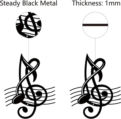Vista 3 de CREATCABIN Notas musicales de metal para decoración de pared, letreros de pared negros para colgar en hierro, escultura de adorno de metal