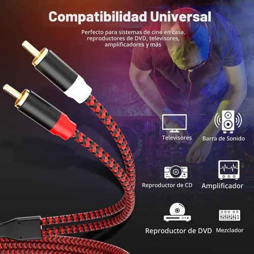 Vista 4 de Cable RCA de 3 pies, 2RCA macho a 2-RCA macho Cable de Audio Estéreo para Subwoofer [Sonido Hi-Fi] Cable de Audio Auxiliar Trenzado de Nylon