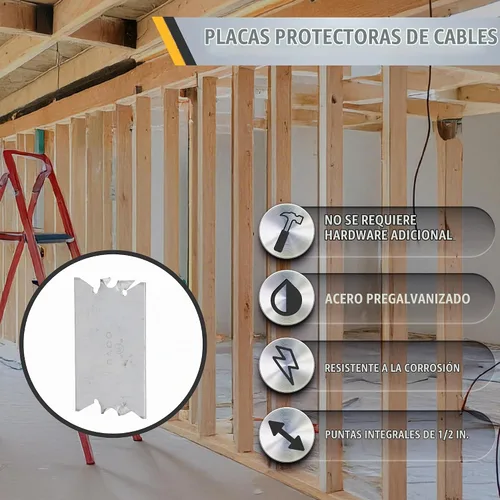 Vista 3 de RACO 2710 Placa protectora de cables para pernos de madera, 2-9/16 pulgadas de largo (paquete de 200)