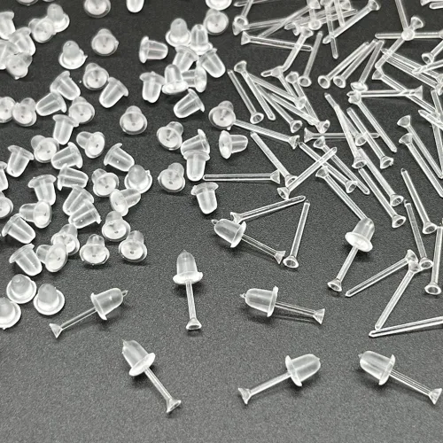 Vista 3 de Aretes de plástico transparente para deportes, 300 pares de aretes transparentes y parte trasera de aretes, cabeza de copa de 0.079 pulgadas 0.079