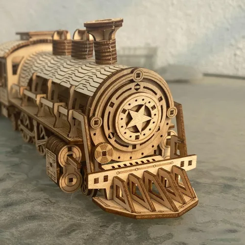 Vista 7 de Express Train - Kit de modelo de rompecabezas de madera 3D de bricolaje - Kit de manualidades de rompecabezas de madera cortado con láser, juguete