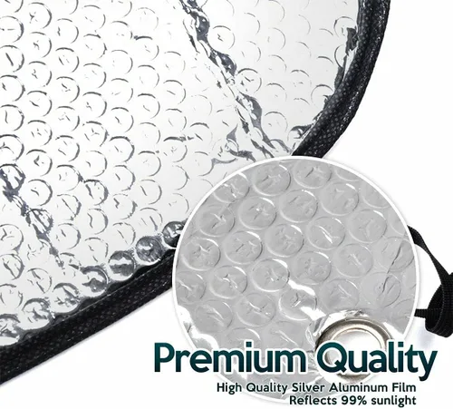 Vista 2 de Parasol de 4 capas para parabrisas con revestimiento de aluminio, bloque reflectante, calor solar, protección contra rayos UV, plegable, ajuste