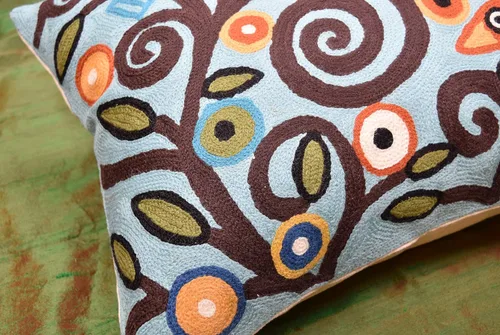 Vista 4 de Funda de cojín lumbar bordada a mano de lana 13x21 (funda de almohada lumbar de pájaros azules)