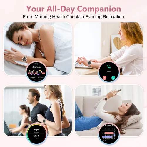 Vista 8 de Reloj inteligente para mujer, compatible con iPhone y Android, ritmo cardíaco SPO₂ y seguimiento de la salud de la mujer, más de 100 modos