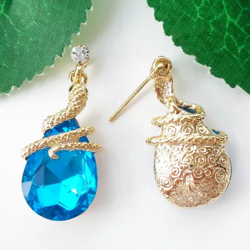 Vista 20 de Navachi Pendientes colgantes de gota de serpiente con forma de pera multicolor de cristal chapado en oro de 18 quilates