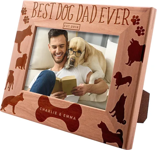 Vista 5 de Marco de fotos personalizado Best Dog Dad Ever, 5 x 7 pulgadas, marco grabado personalizado con nombre y año, regalos para el padre del perro