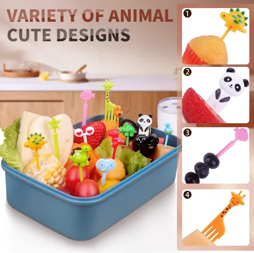 Vista 4 de 160 piezas de púas de comida para niños con caja de almacenamiento, accesorios de almuerzo para niños para caja bento, púas de comida para niños