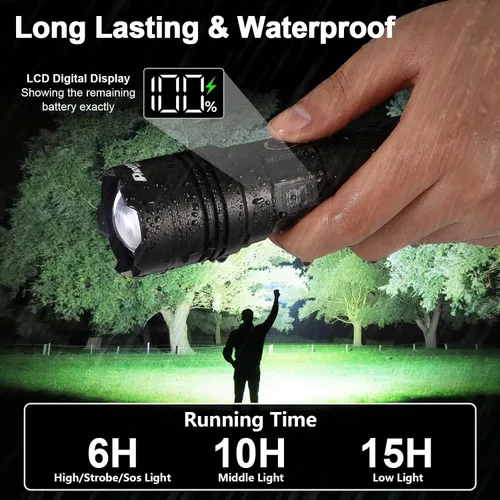 Vista 11 de Linternas de alto lúmenes 100000 USB C recargables – Paquete de 2, LED brillante de 30 W y luz roja COB, largo alcance y ajustable, larga duración