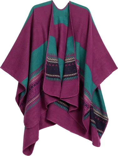 Vista 10 de Sakkas Mari - Poncho grande reversible para mujer, chal envolvente Negro
