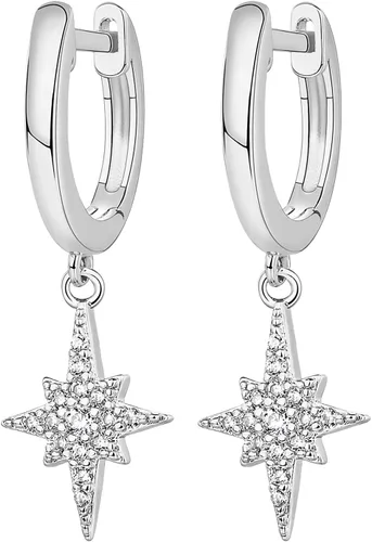 Vista 3 de PAVOI Aretes colgantes de plata de ley S925 chapados en oro de 14 quilates para mujer, adorno religioso cruz, mal de ojo, trébol, celta, aretes