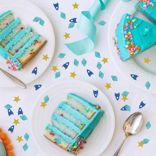 Vista 9 de Confeti con purpurina de cumpleaños con temática espacial, confeti de mesa espacial de estrella de cohete, dispersión de papel para baby shower