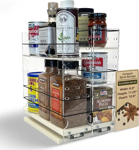 Vista 13 de Vertical Spice - Organizador de especias deslizante grande extraíble - 2 cajones individuales de 1 nivel - Soporte de condimentos con ruedas de alta