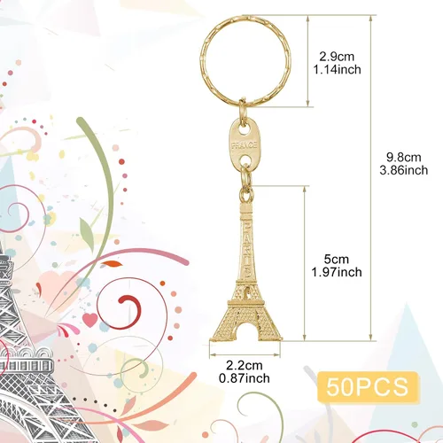 Vista 2 de Inbagi 50 llaveros de torre Eiffel París Torre Eiffel, llavero retro francés para el hogar, joyería y cumpleaños