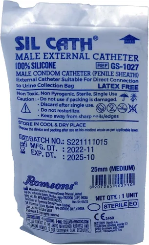Vista 4 de Kit completo urinario 5 días 5 catéteres de condón externos auto-marino + bolsa para piernas de 25.4 fl oz + correas con un tubo de 5.9 pulgadas 5.9