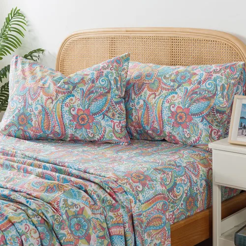 Vista 27 de Zusbest Juego de sábanas florales de 100 % algodón percal, color naranja y amarillo, juego de sábanas suaves y transpirables con diseño botánico