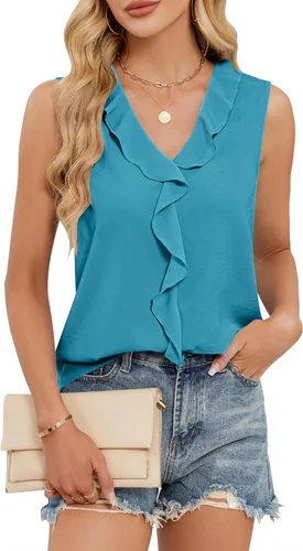 Vista 8 de Blooming Jelly Camiseta sin mangas con cuello en V y volantes para mujer