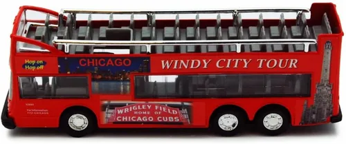 Vista 2 de Chicago Sightseeing - Autobús de dos pisos con parte superior abierta, color rojo 2168CG - Réplica de modelo fundido a presión a escala de 6