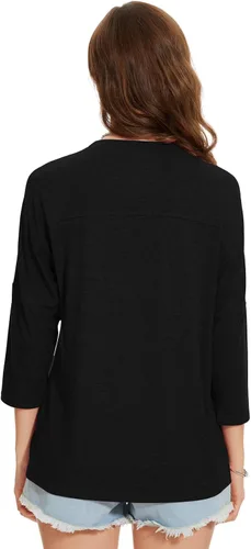 Vista 61 de ZENNILO Camisetas casuales de manga 3/4 para mujer, holgadas, cuello redondo, lindas camisetas básicas