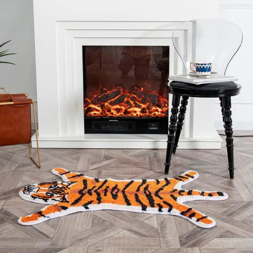 Vista 6 de Alfombra personalizada con estampado de tigre, bonita alfombra de felpa de tigre sintético, antideslizante, decoración del hogar, tapete esponjoso