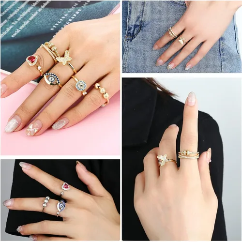 Vista 5 de BELLNA Anillos antiestrés para aliviar la ansiedad para mujeres con mal de ojo mariposa corazón con circonita cúbica para hombres para aliviar