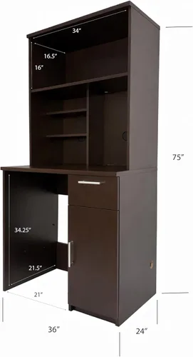 Vista 3 de BREAKtime Gabinete compacto para nevera y microondas, estación de café para sala de descanso de oficina comercial, totalmente montado, 36 pulgadas
