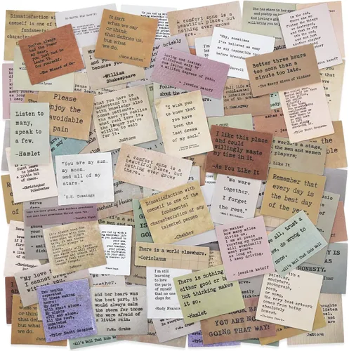 Vista 9 de LakoArt 120 Piezas Calcomanías de Citas Motivacionales Estilo Máquina de Escribir Retro No Repetitivas, Calcomanías Inspiradoras Vintage