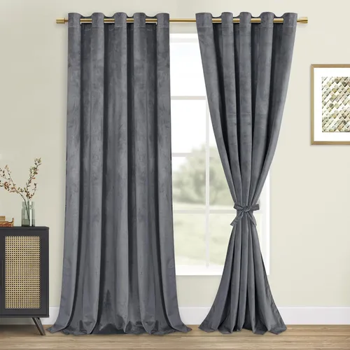 Vista 48 de DWCN - Juego de 2 paneles de cortina de terciopelo con ojales negros, tratamiento de ventanas con aislamiento térmico, apilables, decoración moderna