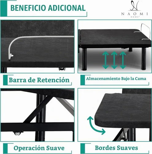 Vista 4 de Naomi Home Base de cama ajustable individual XL, metal, negro, 7 posiciones