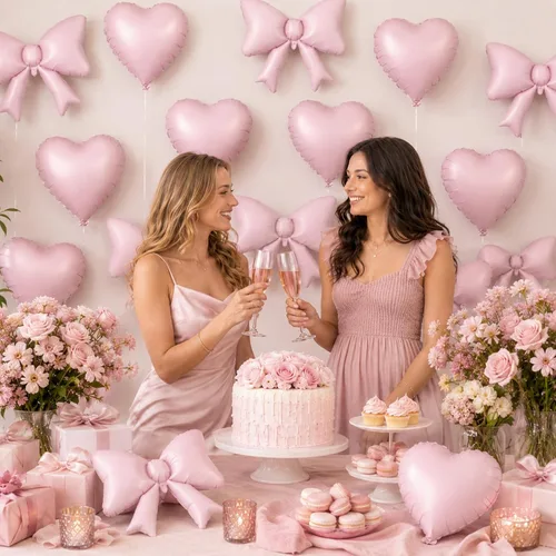 Vista 3 de 20 globos de lazo rosa, globos de corazón rosa bebé, globo en forma de corazón de 18 pulgadas, globo de lazo de 21 pulgadas para propuesta