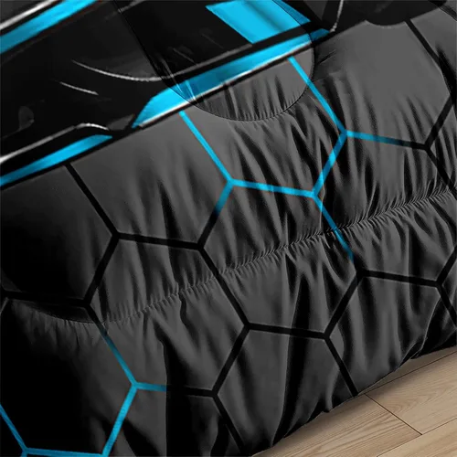 Vista 7 de Juego de Ropa de Cama Individual para Niños con Coches de Carrera, Juego de Edredón de Tamaño Individual con Coche Deportivo Azul para Niños, Juego