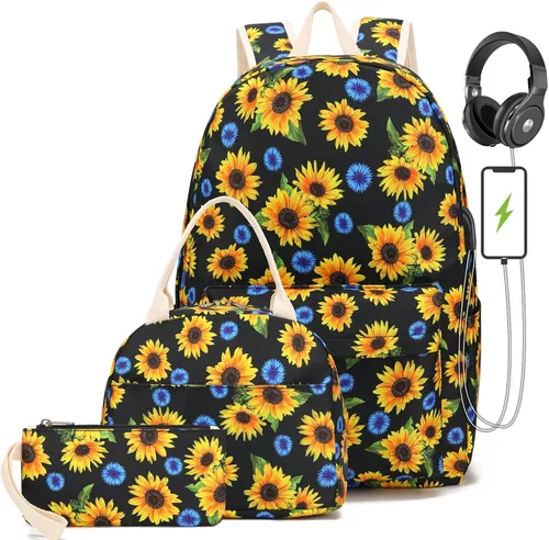 Vista 9 de Pawsky Juego de mochila escolar de lona ligera para adolescentes, niñas, mujeres, niños, bolsa de libros universitaria para laptop de 14 pulgadas