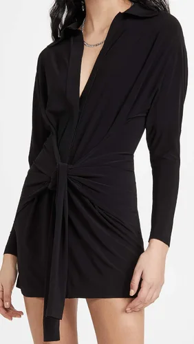 Vista 2 de Norma Kamali Minivestido tipo camisa con lazo frontal para mujer