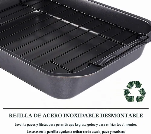 Vista 2 de kitCom Utensilios de hornear antiadherentes, asador antiadherente con estante, ideal para asar pollo, carnes y pavo - 15 pulgadas x 11 pulgadas