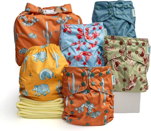 Vista 22 de Big Adventure Kinder - Juego de 5 pañales de tela reutilizables para bebé, estilo de bolsillo, jersey atlético que absorbe la humedad, insertos