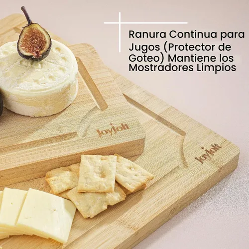 Vista 3 de JoyJolt Tablas de cortar de bambú, tabla de madera grande y pequeña, para servir queso, pan o tablas de cortar. Antideslizante