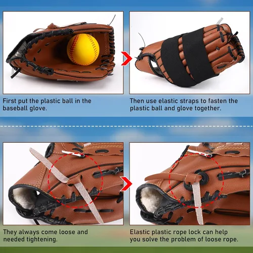 Vista 5 de TOBWOLF Kit de 10 guantes de béisbol para atrapadores adultos y jóvenes, guantes de béisbol, mazo, guantes de béisbol, martillo de madera