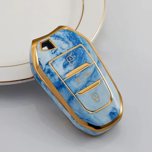 Vista 3 de SANRILY Funda para llave de coche Peugeot sin llave, funda de protección completa, Azul
