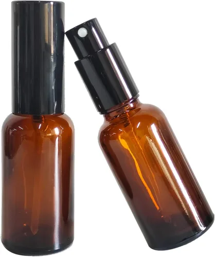 Vista 7 de Paquete de 12 aerosoles de vidrio ámbar de 1 onza para aceites esenciales, botella de spray pequeña, espray de niebla fina, pulverizador negro