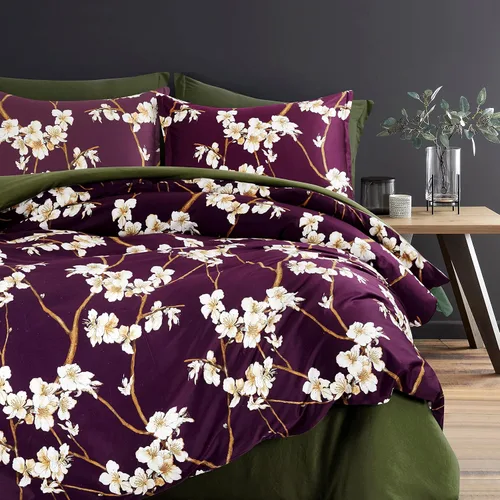 Vista 7 de Eikei Funda de edredón floral con flor de almendro, estilo chinoiserie, árboles en flor, vides y ramas, juego de ropa de cama de algodón de fibra