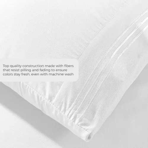 Vista 3 de Pure Bedding Sábanas – Juego de sábanas Queen [4 piezas, blancas] – Hotel Luxury 1800 microfibra cepillada – Suave y transpirable – Sábana bajera